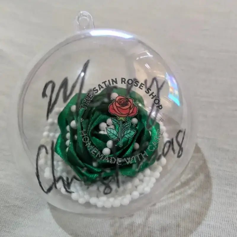 Christmas Bauble with Green Satin Rose for Merry Christmas Decor - The Satin Rose Shop