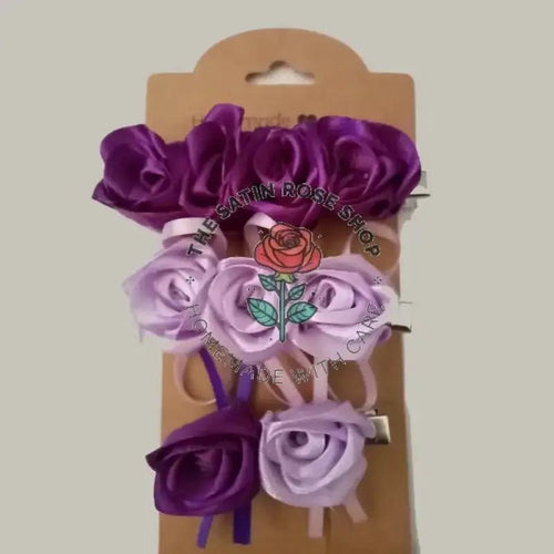 Colorful Crocodile Hairclips with Satin Rose Clips in Purple and Orchid - The Satin Rose Shop