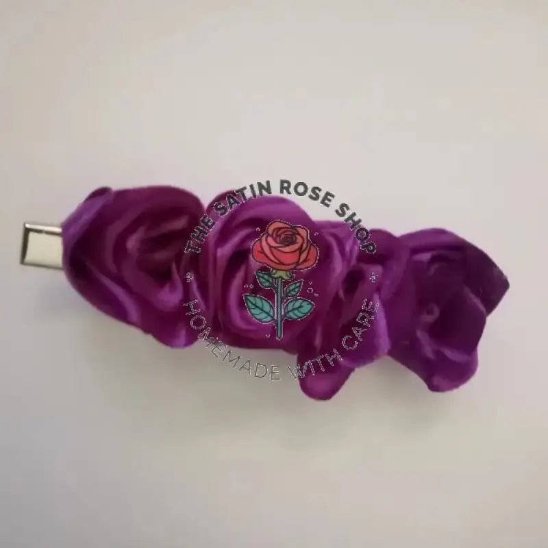 Colorful Crocodile Hairclips with Satin Rose Clips in Purple and Orchid - The Satin Rose Shop
