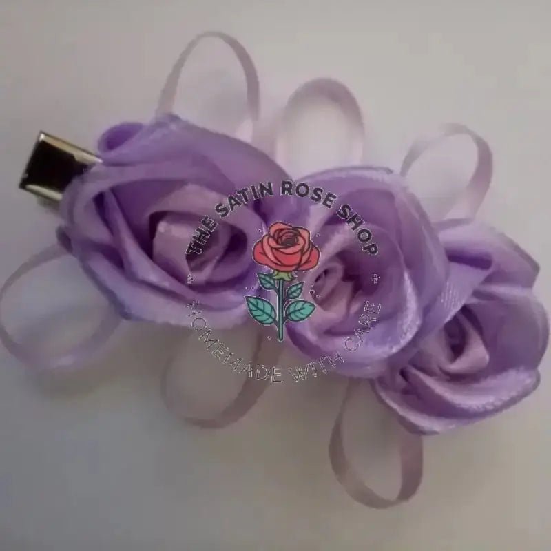 Colorful Crocodile Hairclips with Satin Rose Clips in Purple and Orchid - The Satin Rose Shop