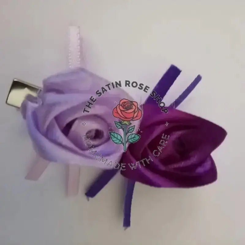 Colorful Crocodile Hairclips with Satin Rose Clips in Purple and Orchid - The Satin Rose Shop