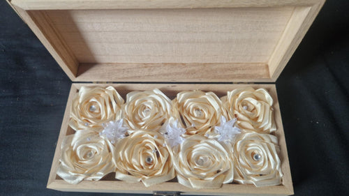Cream Satin Roses in Latching Wooden Box for Gifts and Decor from The Satin Rose Shop