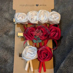 Crocodile Hairclips with Red and White Satin Roses Pack of Three - The Satin Rose Shop