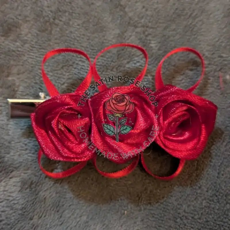 Crocodile Hairclips with Red and White Satin Roses Pack of Three - The Satin Rose Shop