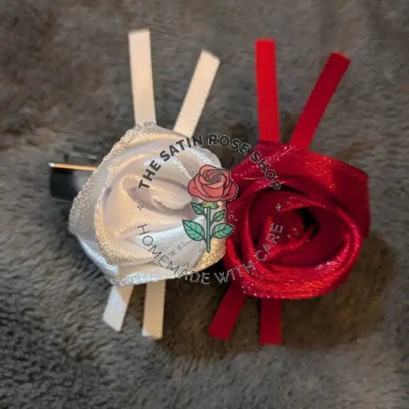 Crocodile Hairclips with Red and White Satin Roses Pack of Three - The Satin Rose Shop