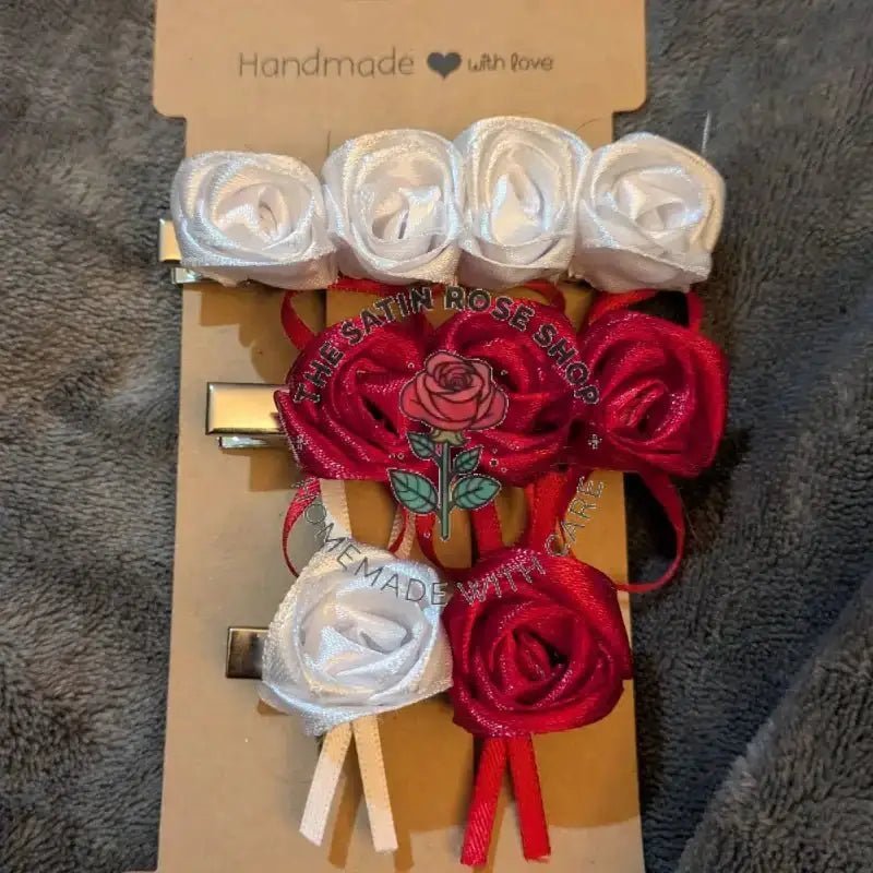 Elegant Crocodile Hairclips with Handmade Satin Roses in Various Colors - The Satin Rose Shop