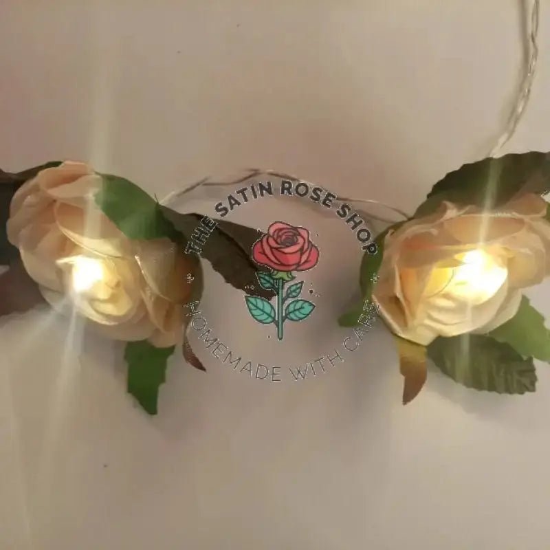 Elegant LED Lights with Cream Satin Roses for Charming Illumination - The Satin Rose Shop