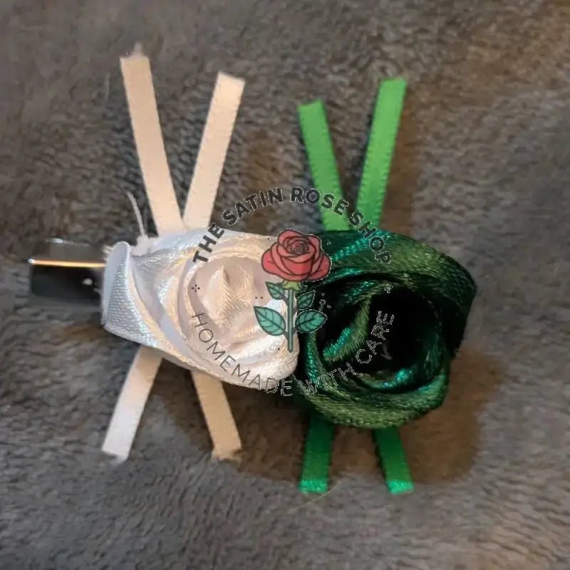 Green and White Satin Rose Crocodile Hairclips Pack of Three - The Satin Rose Shop