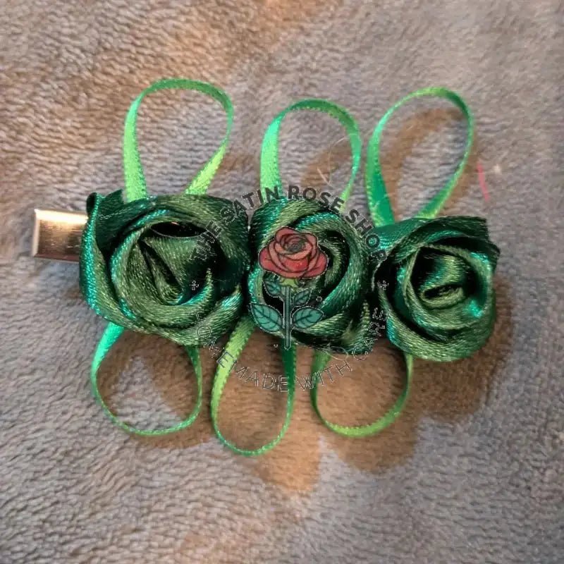 Green and White Satin Rose Crocodile Hairclips Pack of Three - The Satin Rose Shop