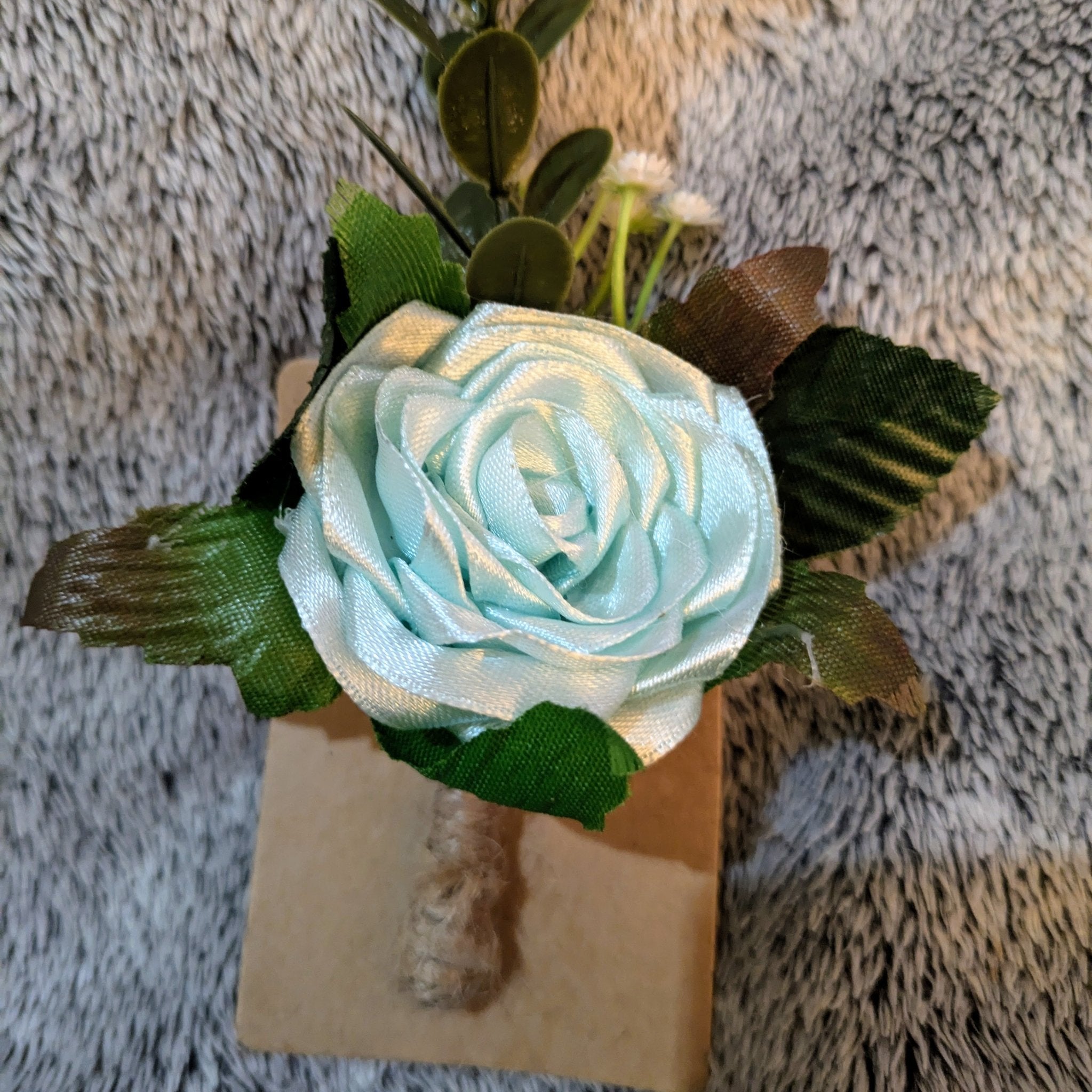 Handmade Aqua Satin Rose Boutonnieres for Prom and Weddings - The Satin Rose Shop