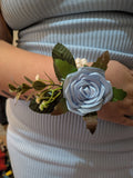 Handmade Bluebird Satin Rose Corsages - Elegant Wedding and Prom Accessories - The Satin Rose Shop