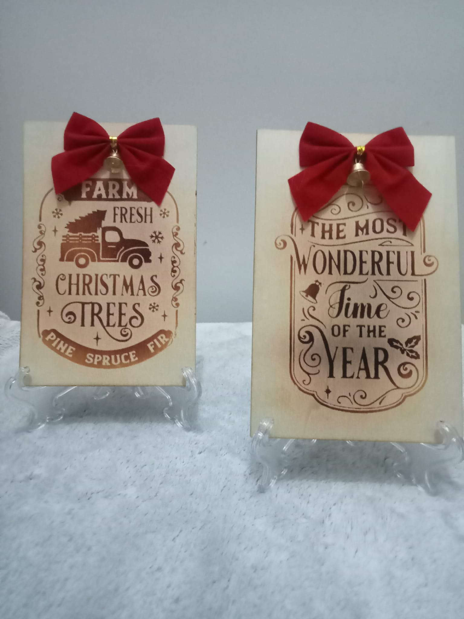Handmade Christmas Plaque Duo – “Farm Fresh Trees” & “Wonderful Time” - The Satin Rose Shop