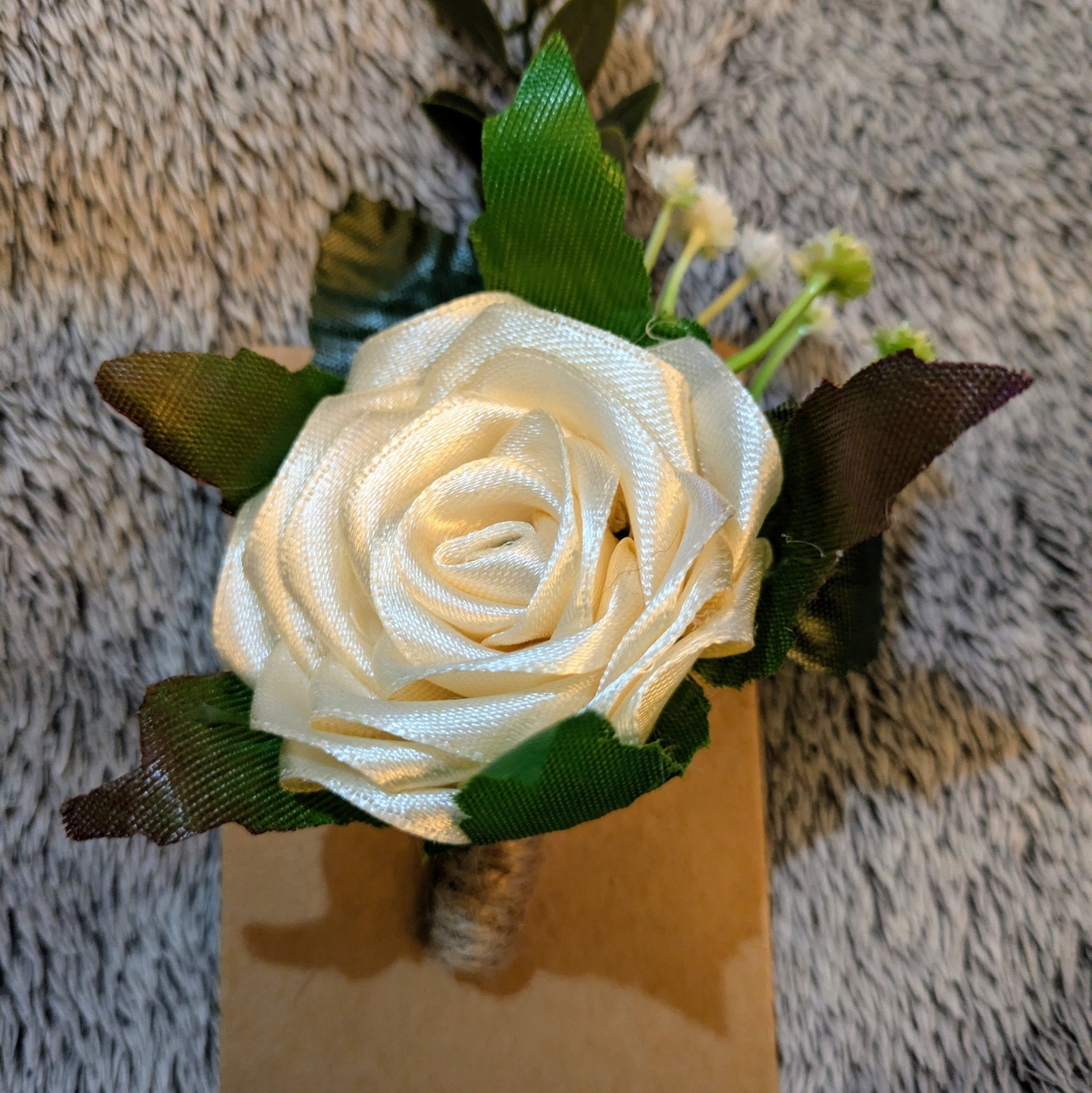 Handmade Cream Satin Rose Boutonnieres for Prom and Weddings - The Satin Rose Shop