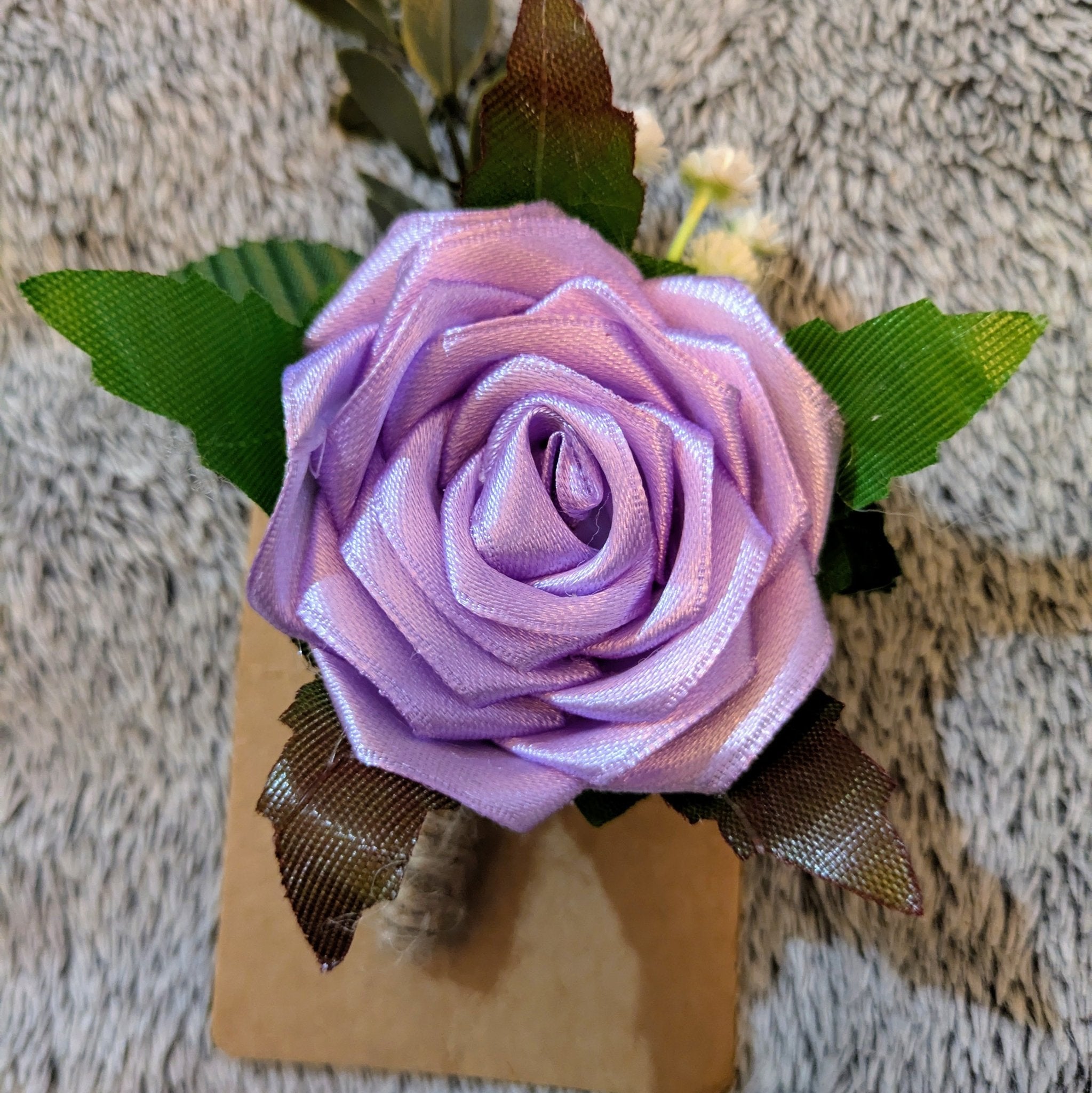 Handmade Light Orchid Satin Rose Boutonnieres for Prom and Weddings - The Satin Rose Shop