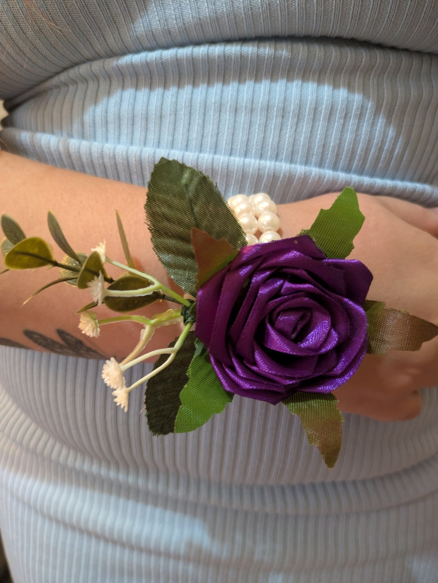 Handmade Purple Satin Rose Corsages - Elegant Wedding and Prom Accessories - The Satin Rose Shop