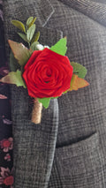 Handmade Red Satin Rose Boutonnieres for Proms and Weddings - The Satin Rose Shop