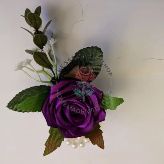 Purple Homemade Corsage with Satin Rose and Beaded Bracelet - The Satin Rose Shop